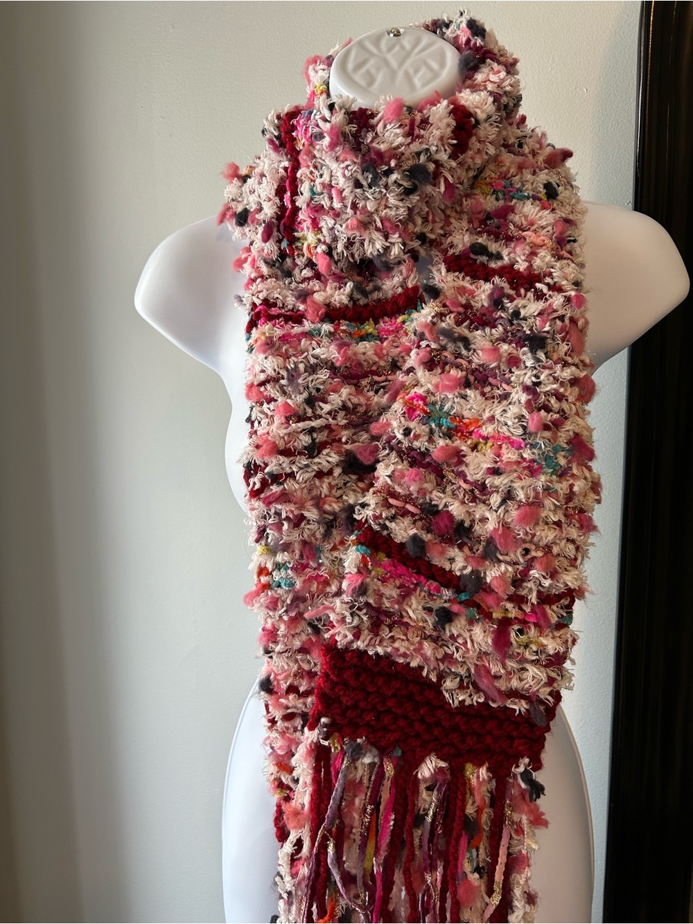 Handcrafted Pink Multi-Tone Fringe Scarf